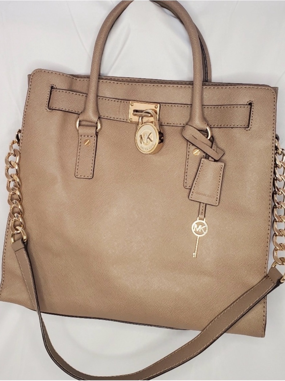 Michael Kors Taupe Saffiano Leather Tote with Gold Hardware